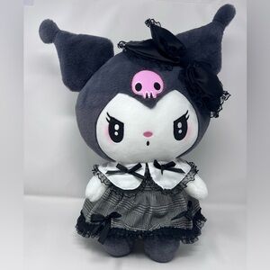 Sanrio Kuromi Melokuro Plush Goth Gray Black Plaid Dress Bows 18”